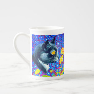 Caneca De Porcelana Gato nas Flores