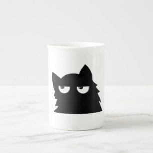 Caneca De Porcelana Gato Preto Divertido Minimalista Julgando Design