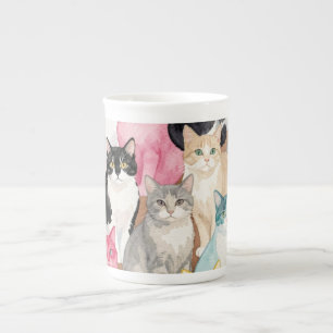 Caneca De Porcelana Gatos em Multicolor