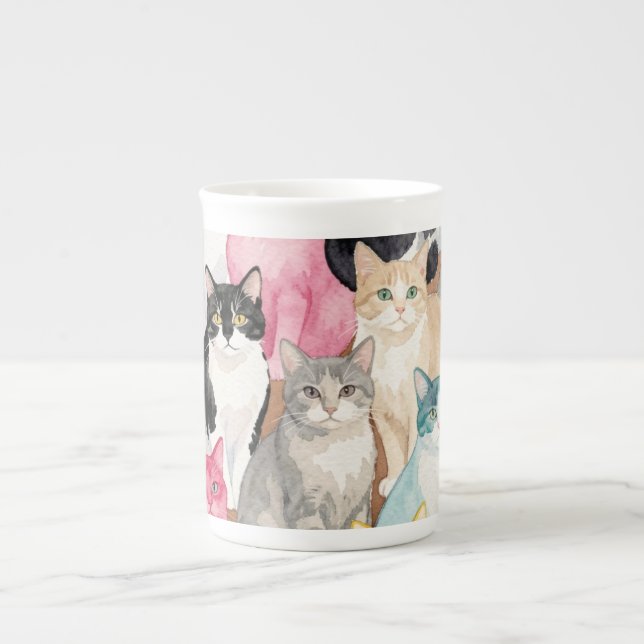 Caneca De Porcelana Gatos em Multicolor (Frente)
