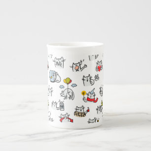 Caneca De Porcelana Gatos engraçados, leite e magia.