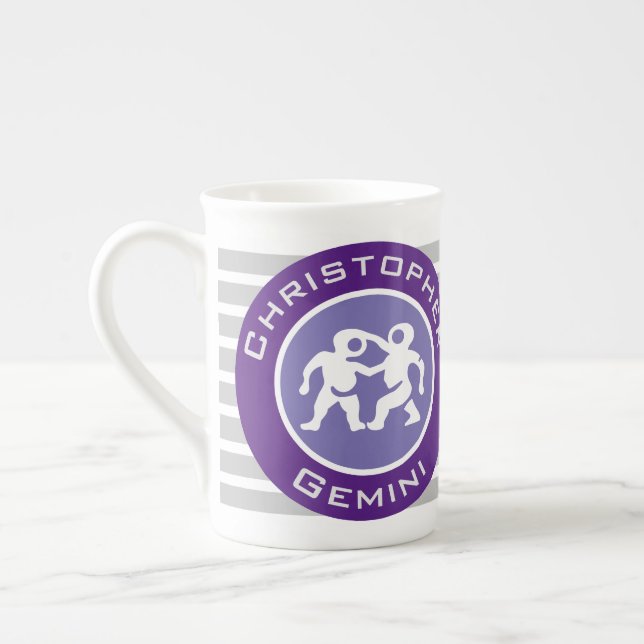 Caneca De Porcelana Gemini Zodiac - Sinal de Estrela com Nome do Propr (Esquerda)