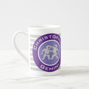 Caneca De Porcelana Gemini Zodiac Star Sign with Owner's Name