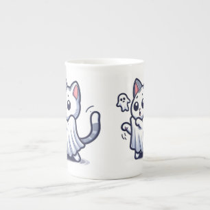 Caneca De Porcelana Ghost Gatinho Halloween Costume