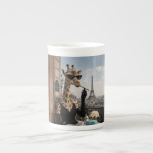 Caneca De Porcelana Girafa Parisiense com Elegância Preta