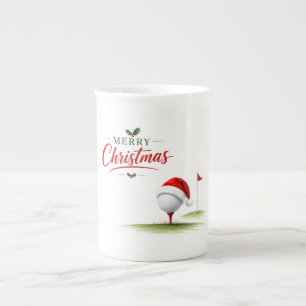 Caneca De Porcelana Golf Feliz Natal com Chapéu de Papai Noel