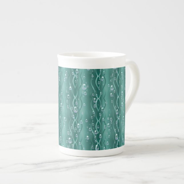 Caneca De Porcelana Gotículas de chuva em metal verde (Frente Esquerda)
