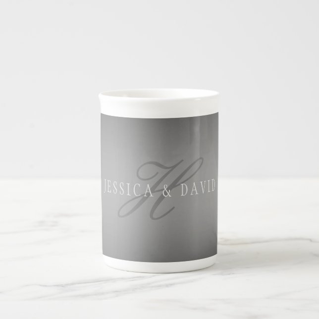 Caneca De Porcelana Gradiente Cinza Mudando Gradualmente Qualquer Nome (Frente)