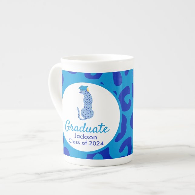 Caneca De Porcelana Graduação Blue Leopards Specialty Mug (Frente Esquerda)