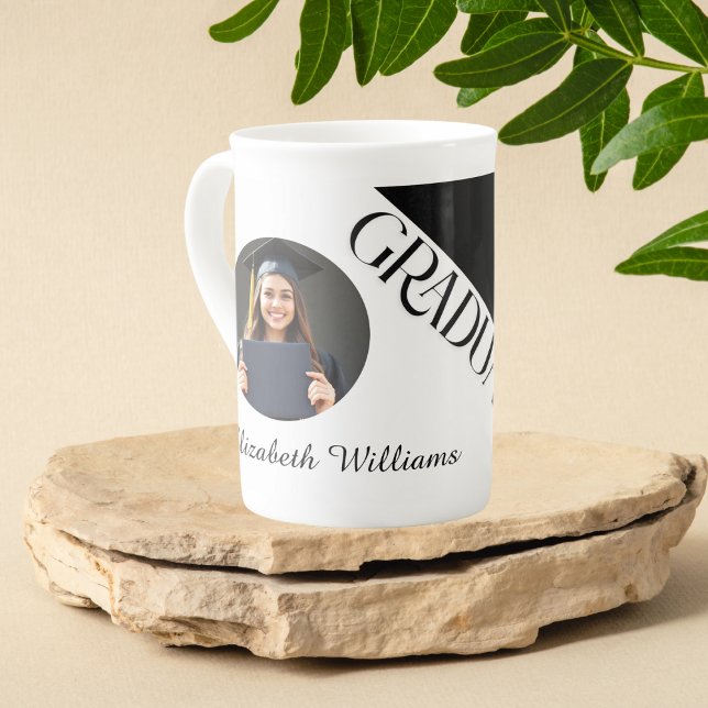 Caneca De Porcelana Graduação Simples Preto e Branco (Criador carregado)