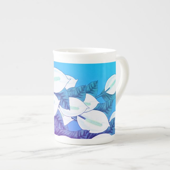 Caneca De Porcelana Gráfico de Lily de Paz Branca Pálida Roxo Azul (Frente Esquerda)