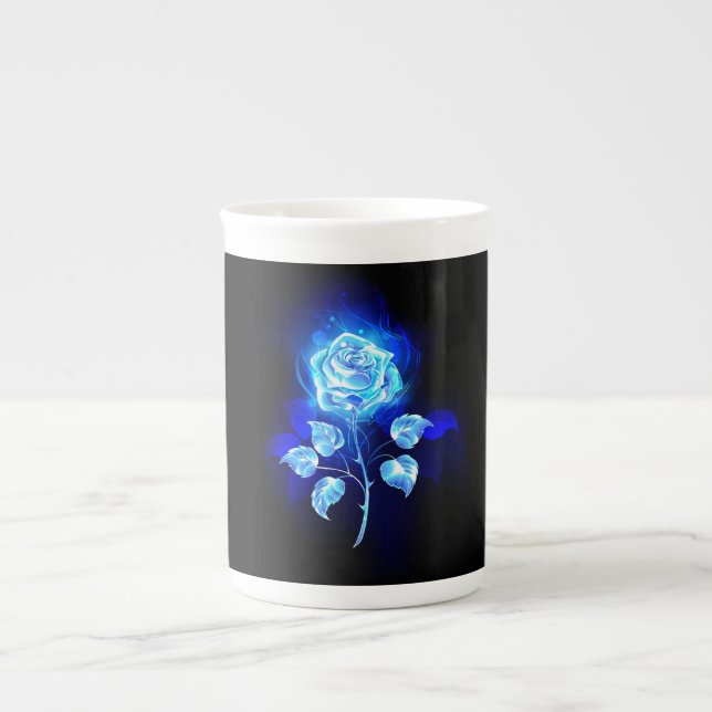 Caneca De Porcelana Gravação de Rosa Azul (Frente)