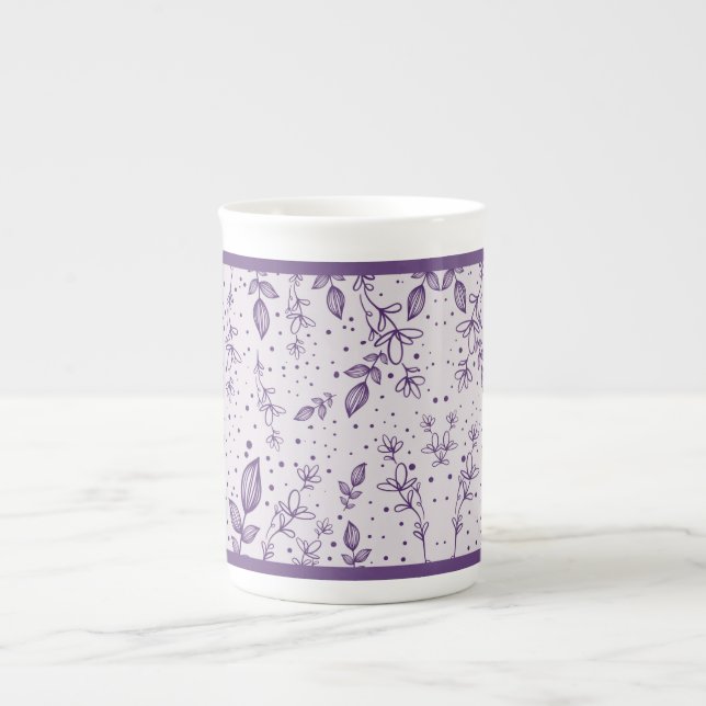 Caneca De Porcelana Greenery Desenhada à Mão Roxa (Frente)