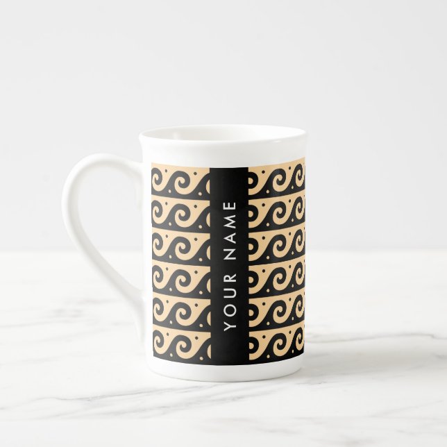 Caneca De Porcelana Grego Meander Key, Wave Key, Brown, Seu Nome (Esquerda)