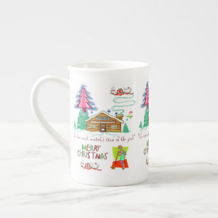Caneca De Porcelana Greve Vermelha Verde Feliz Natal Senhora Limpadora
