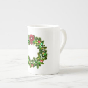 Caneca De Porcelana Grinalda Festiva de Natal Decorada
