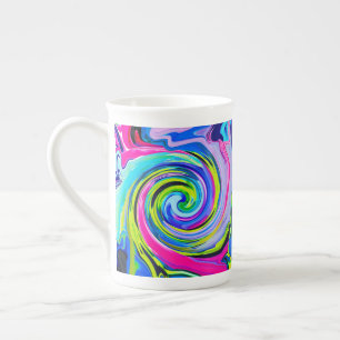 Caneca De Porcelana Groovy Abstrato Amarelo e Azul Naval Redemoinho