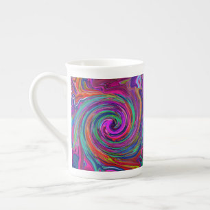 Caneca De Porcelana Groovy Abstrato Retro Magenta Escuro Redemoinho Ar