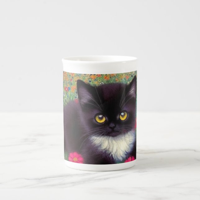 Caneca De Porcelana Gustav Klimt Tuxedo Cat (Frente)
