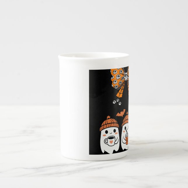 Caneca De Porcelana Happy Halloween – fantômes café mignons (Frente)