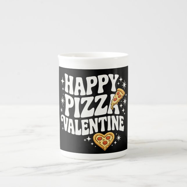 Caneca De Porcelana Happy Pizza Valentine Funny Pizza Love Design (Frente)