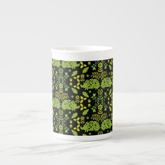 Caneca De Porcelana Hedgehog Folk Art (Frente)