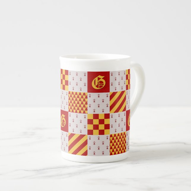 Caneca De Porcelana Herádico da Fantasia Magia Amarela Medieval (Frente Esquerda)