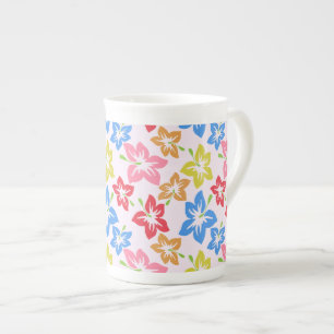 Caneca De Porcelana Hibisco Colorido, Padrão De Flores