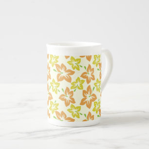Caneca De Porcelana Hibiscus Amarelo, Hibisco Laranja, Padrão Floral