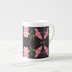 Caneca De Porcelana Hibiscus rosa em preto
