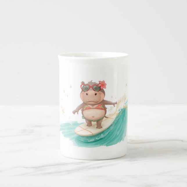 Caneca De Porcelana  Hippo Surfer in  Bikini for Christmas (Frente)