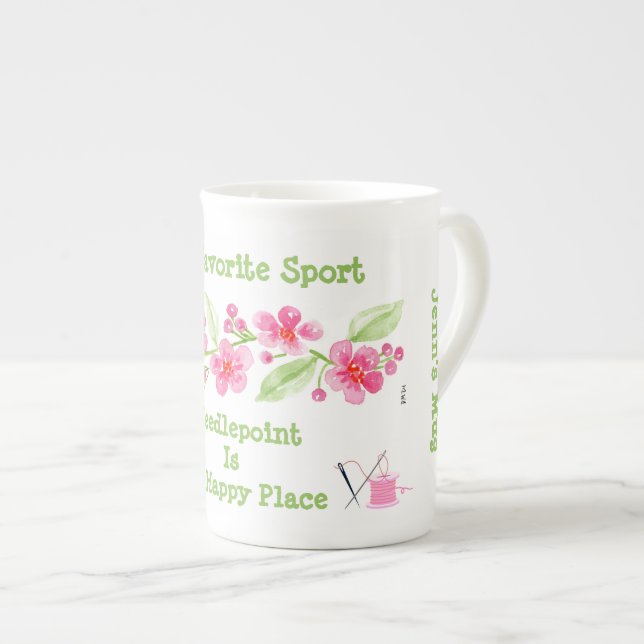 Caneca De Porcelana Hobby Esportivo de Cerejeira Pintada à Mão com Pon (Frente Esquerda)