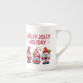 Caneca De Porcelana Holly Jolly Holiday Gnomos Whimsical Christmas