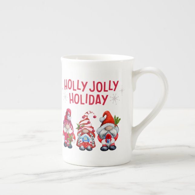 Caneca De Porcelana Holly Jolly Holiday Gnomos Whimsical Christmas (Direita)