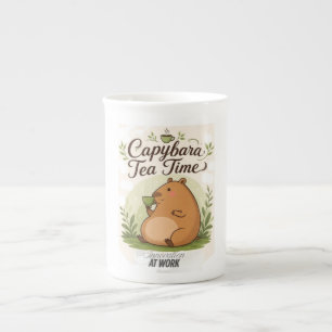 Caneca De Porcelana Hora do Chá do Capivara   Capivara Fofa Bebendo Ch