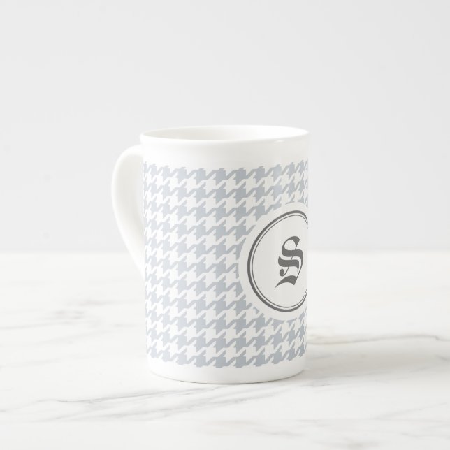 Caneca De Porcelana Houndstooth cinzento clássico na moda com (Frente Esquerda)