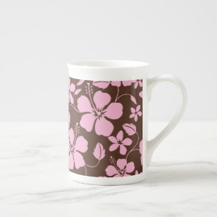 CANECA DE PORCELANA HULA HAVAIANA (HIBÍSCO) MARROM/ROSA
