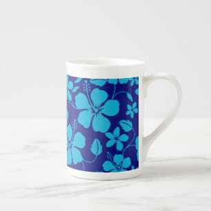 CANECA DE PORCELANA HULA HAWAIANA (HIBISCO) AZUL ESCURO/CLARO