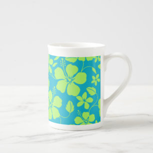 CANECA DE PORCELANA HULA HAWAIANA (HIBISCO) LIMA TEAL