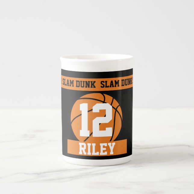 Caneca De Porcelana Idade do Nome Personalizado de Basquete (Frente)
