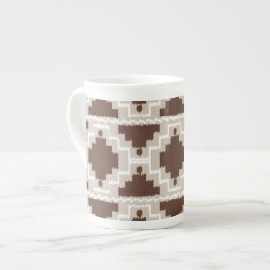 Caneca De Porcelana Ikat Aztec Pattern - Chocolate Brown e Taupe