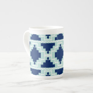 Caneca De Porcelana Ikat Aztec Pattern - Indigo e azul claro