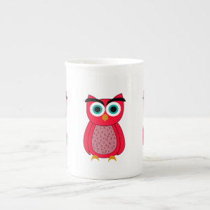 Caneca De Porcelana Ilustração de Coruja Rosa Fofa