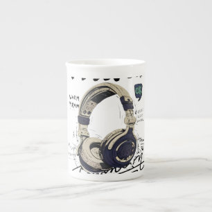 Caneca De Porcelana Ilustração Urbana de Fones de Ouvido Retro