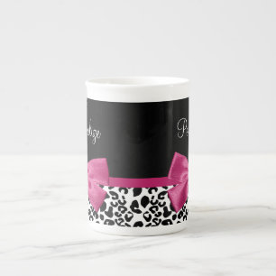 Caneca De Porcelana Impressão do Leopardo de Fita Rosa Vivaciosa Escu