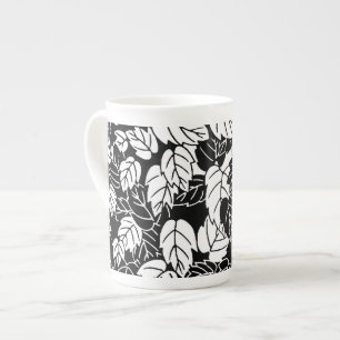 Caneca De Porcelana Impressão japonês da folha, preto e branco