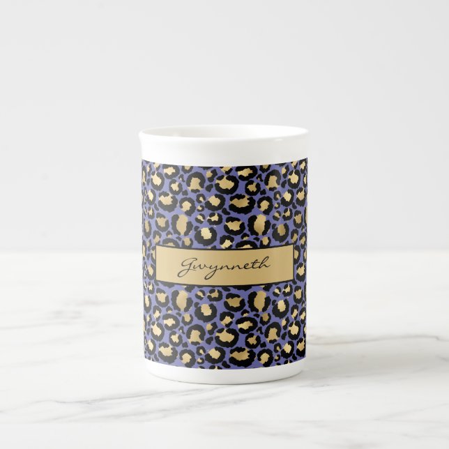 Caneca De Porcelana Impressão Leopardo Preto Roxo (Frente)