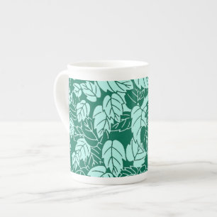 Caneca De Porcelana Impressão, turquesa e Aqua japoneses da folha