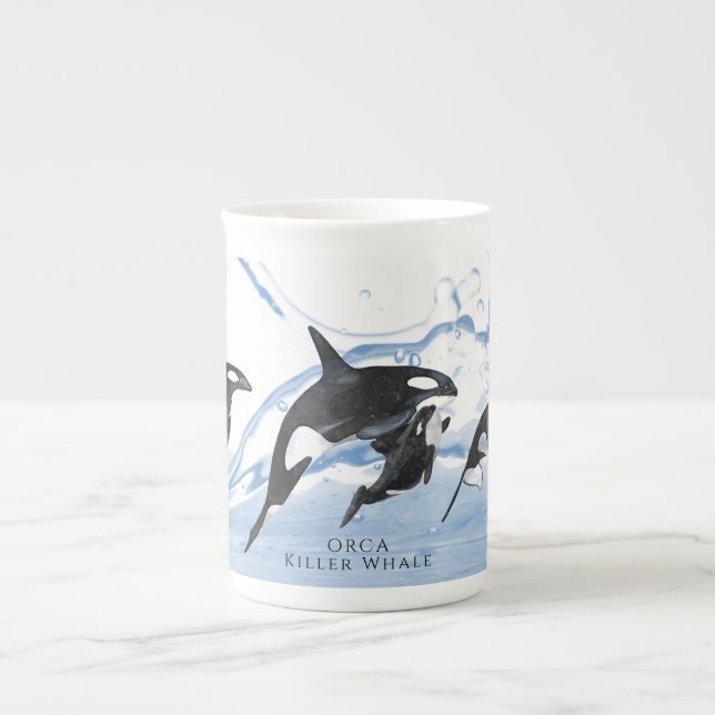 Caneca De Porcelana Incrível "Black and White Watercolor Orcas" (Frente)