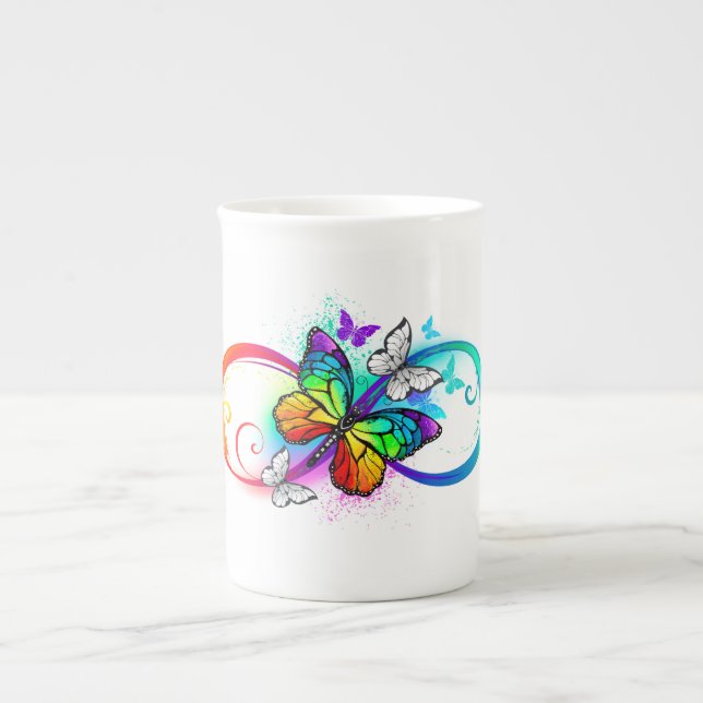 Caneca De Porcelana Infinidade brilhante com borboleta arco-íris (Frente)